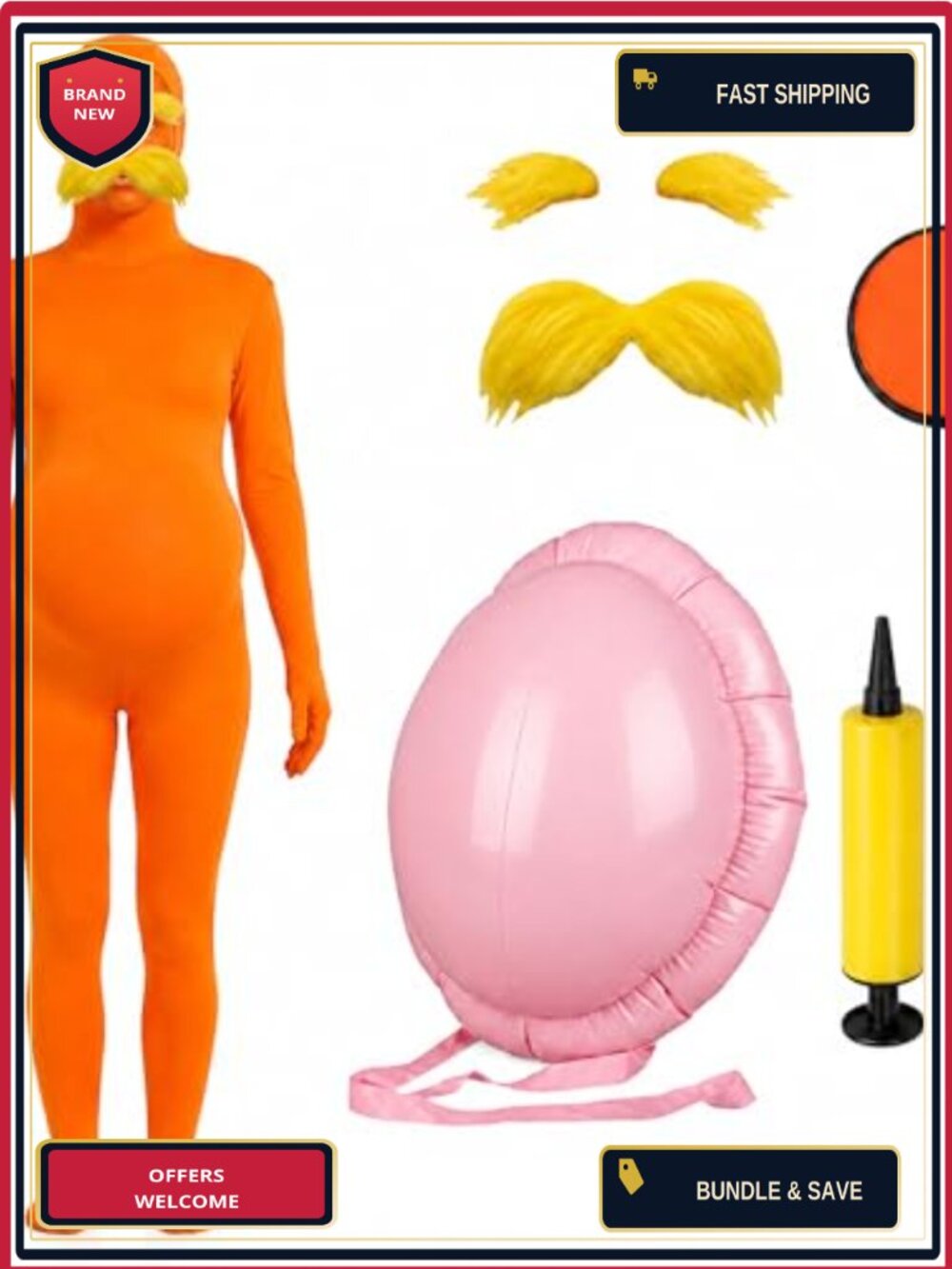 Halloween Costume Jumpsuit Inflatable Belly Mustache Eyebrows Face Paint